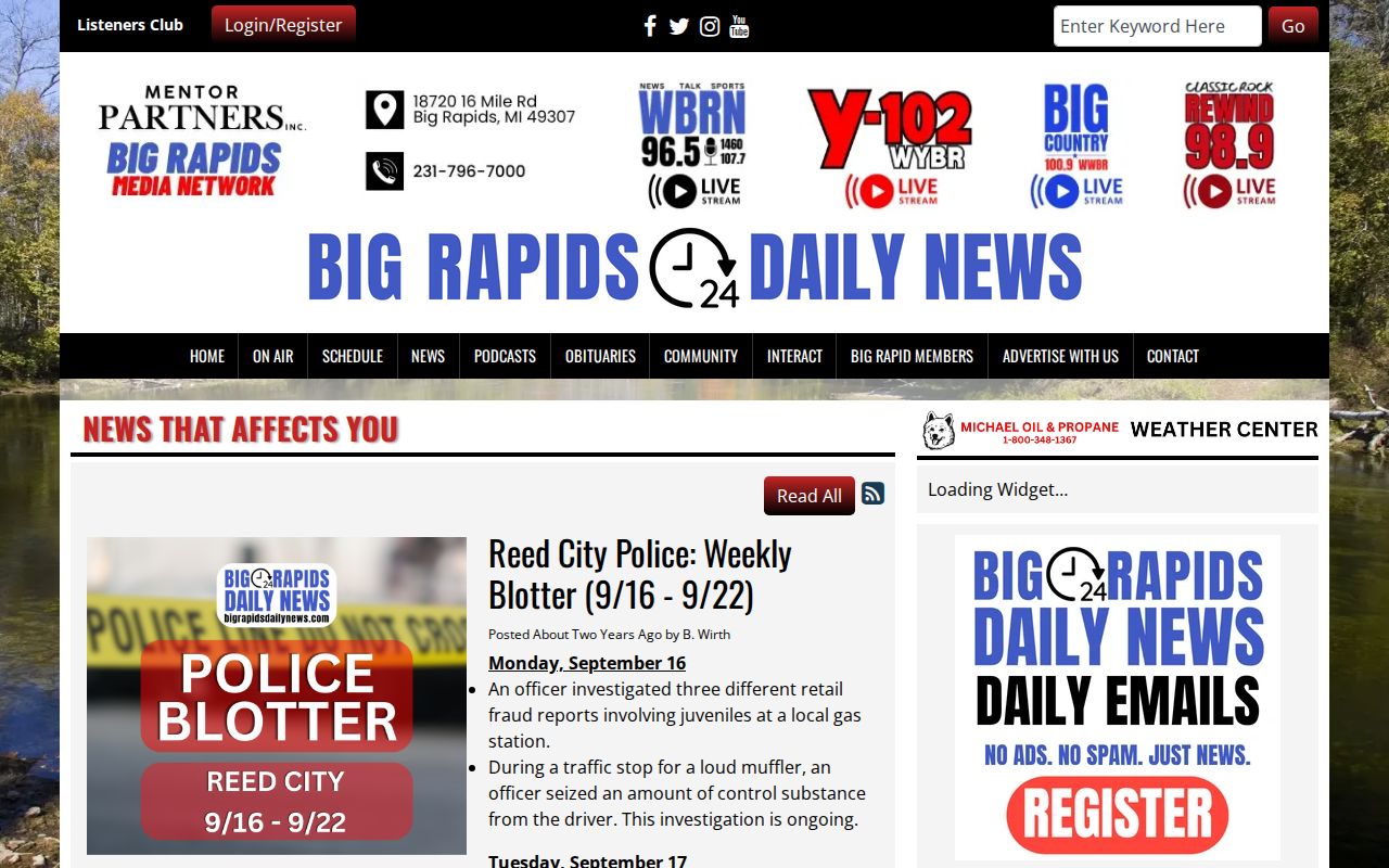 Osceola County Reed City police weekly blotter source for local arrest reporting